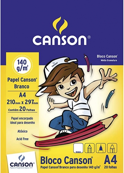 Bloco para desenho A4 210x297mm 140g 20 fls branco - Canson