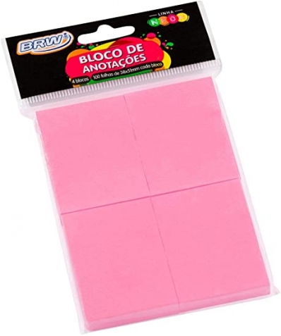 Bloco de anotações adesivo 38x51mm 100 fls rosa neon - BRW