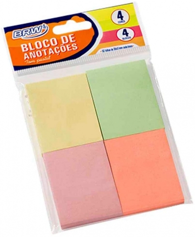 Bloco de anotações adesivo 38x51mm 50 fls cores pastel - BRW