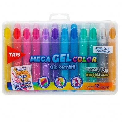 Giz de cera retrátil mega gel color 12 cores metálicas - Tris