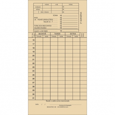 Cartão ponto mensal RB 85x179mm 30 fls - Tilibra