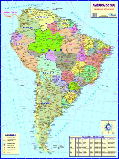 Mapa Da América Do Sul Político Plastificado Dobrado S Moldura 90x120cm 0307