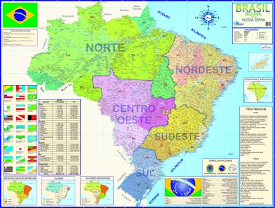 Mapa do Brasil regional Nossa Terra plastificado dobrado s/ moldura 120x90cm