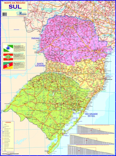 Mapa da Região Sul político plastificado dobrado s/ moldura 90x120cm