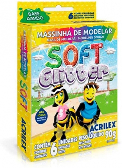 Massinha de modelar soft 6 cores glitter 90g - Acrilex