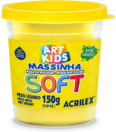 Pote de massinha de modelar soft 150g amarelo limão - Acrilex