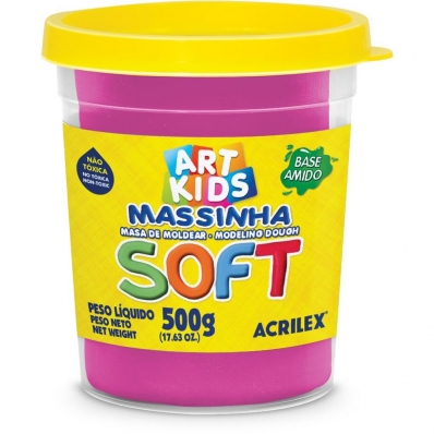 Pote de massinha de modelar soft 500g rosa - Acrilex