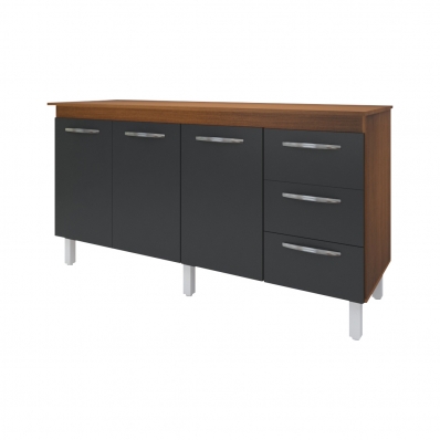 Kit Balcão Cozinha Gabinete Carina 138 cm Savana Frente Preta com Tampo Tampão 140 cm Carina Savana