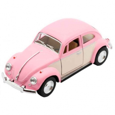 Fusca 1967 classic miniatura em escala 1:32 rosa e branco