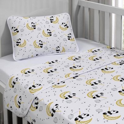 Jogo de Cama Tecebem Baby Malha 100% Algodao Estampado Iris 3 Peças Branco