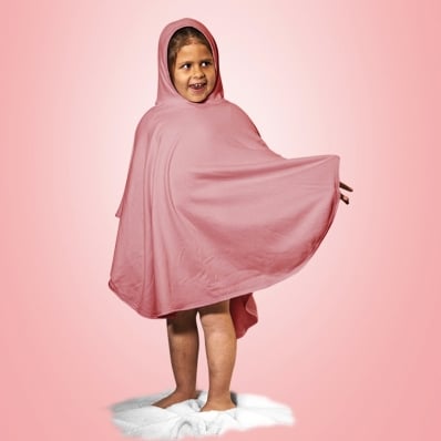 Poncho Tecebem Malha Plush Atoalhado Tam Único Com Capuz 80cmx95cm Rosa