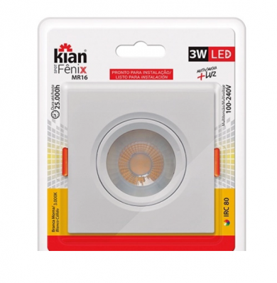 Spot Led Fenix Quadrado MR11 3W -3000K 