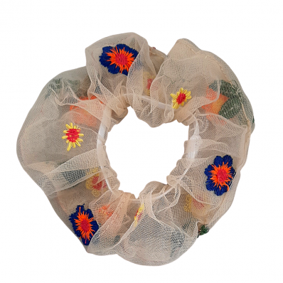 Scrunchie Tule Flores