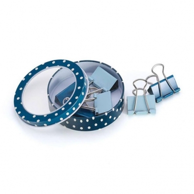 Lata luxo redonda azul com 6 grampos prendedores mol pastel