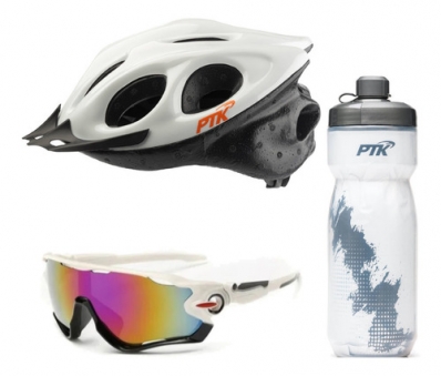 Kit Capacete Ciclismo Garrafa Caramanhola Óculos Branco