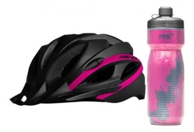 Kit Capacete Ciclismo Garrafa Térmica Highone Bike Rosa