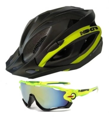 Kit Capacete Ciclismo Highone Óculos Uv400 Bike Amarelo