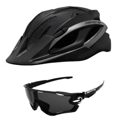 Kit Capacete Ciclismo Highone Óculos Uv400 Bike Preto