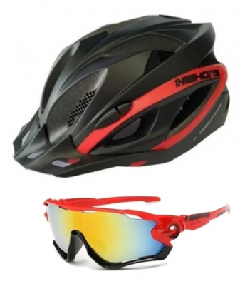 Kit Capacete Ciclismo Bike Óculos Uv400 Highone Vermelho