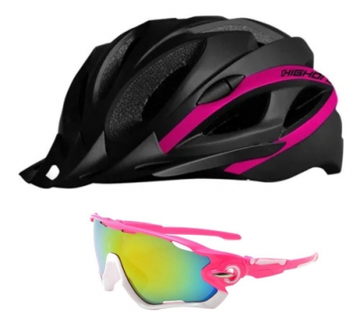 Kit Capacete Ciclismo Highone com Led Óculos Uv400 Bike 