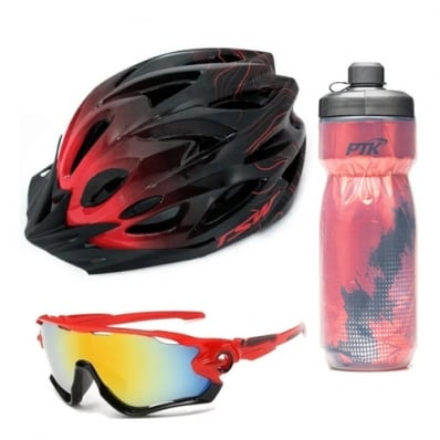 Kit Capacete Tsw Ciclismo Garrafa Squezze Óculos Vermelho