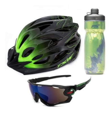 Kit Capacete Tsw Ciclismo Garrafa Squezze Óculos Bike Verde