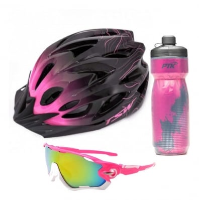 Kit Capacete Tsw Ciclismo Garrafa Squezze Óculos Bike Rosa