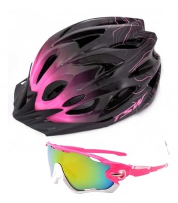 Kit Capacete Tsw Com Led Ciclismo Óculos Uv400 Bike Rosa