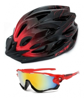 Kit Capacete Tsw Com Led Ciclismo Óculos Uv400 Bike Vermelho