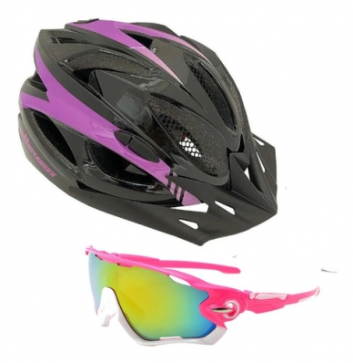 Kit Capacete Ciclismo Elleven Com Pisca Óculos Uv400 Rosa