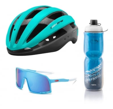 Kit Capacete Ciclismo High One Garrafa Térmica Óculos Azul