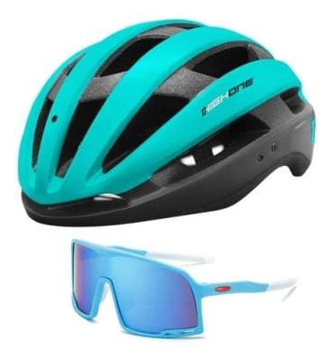 Kit Capacete Ciclismo High One Wind Óculos Uv400 Azul