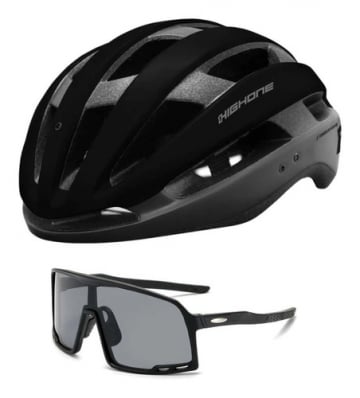 Kit Capacete Ciclismo High One Wind Óculos Uv400 Preto