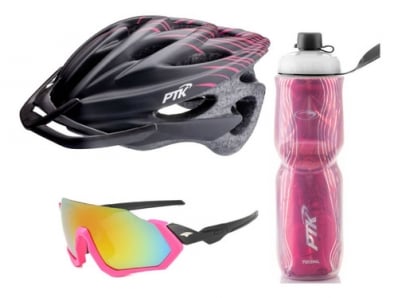 Capacete Ciclismo Caramanhola Térmica Óculos Ptk Rosa