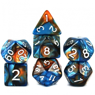 Dados para RPG mesclado azul turquesa e cobre