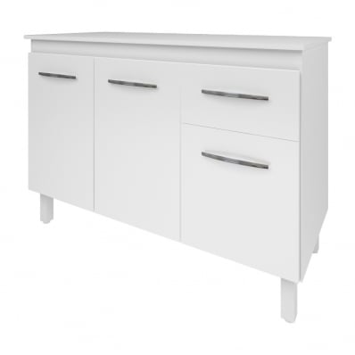 Kit Balcão Cozinha Gabinete Anitta 118 cm Branco com Tampo Tampão 120 cm Anitta Branco