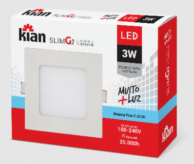  Luminária Led Embutir Quadrada 3W -6000K
