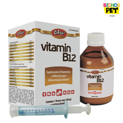 Suplem. Vítamínico p/ Animais Vitamin B12 Colosso Pet 120ml