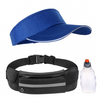 Kit Corrida Viseira Boné Cinto Hidratação Triathlon Azul