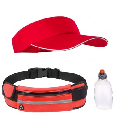 Kit Corrida Viseira Boné Cinto Hidratação Triathlon Vermelho