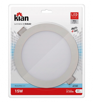 Luminária Led Embutir Redonda 15W -6000K 