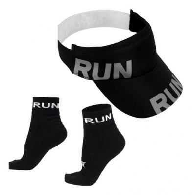 Kit Viseira E Meia Corrida Hupi Running Run Preto 