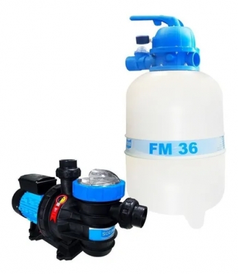 Kit de Filtro e Bomba p/ piscinas Fm 36 + Bmc33 1/3 Cv Sodramar