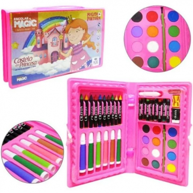 Maleta de pintura infantil - Estojo escolar 42 peças - Princesas