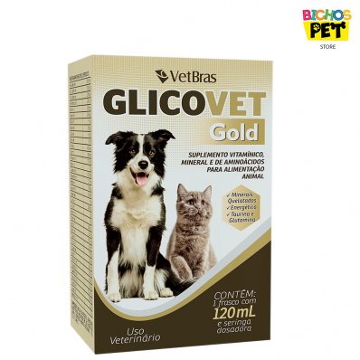 Suplemento Vitamínico para Cães, Gatos, Aves e Roedores Glicovet Gold Vetbrás 120 ml
