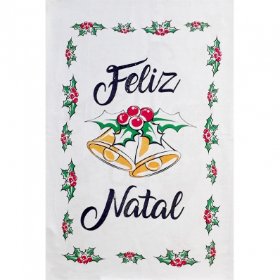 Pano De Prato Lomaer Sacaria Natal 50cmx70cm Estampado Feliz Natal Branco