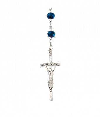Terço Corrente Prateada Contas Azul 1 cm Enfeite Medalhão São Bento 51cm