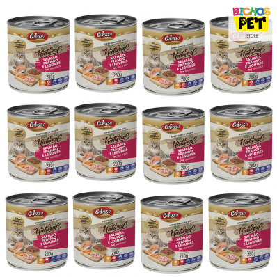 Patê Colosso Premium para Gatos Sabor Salmão, Frango e Legumes Caixa 12 Unids. Latas 280g