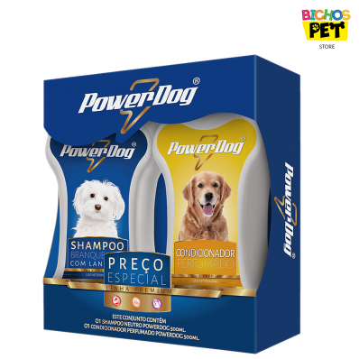 Kit Cães Shampoo Branqueador + Condicionador Perfumado 500 ml PowerDog