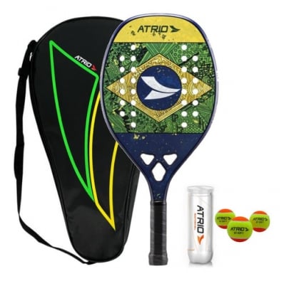 Raquete Beach Tennis Carbono Com Raqueteira 3 Bolas